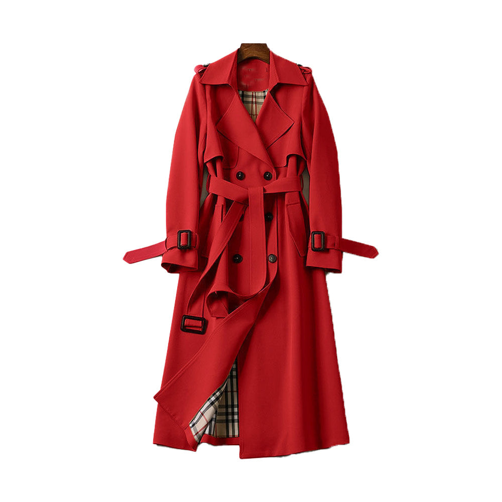Elegant Women's Double-Breasted Trench Coat with Belt
