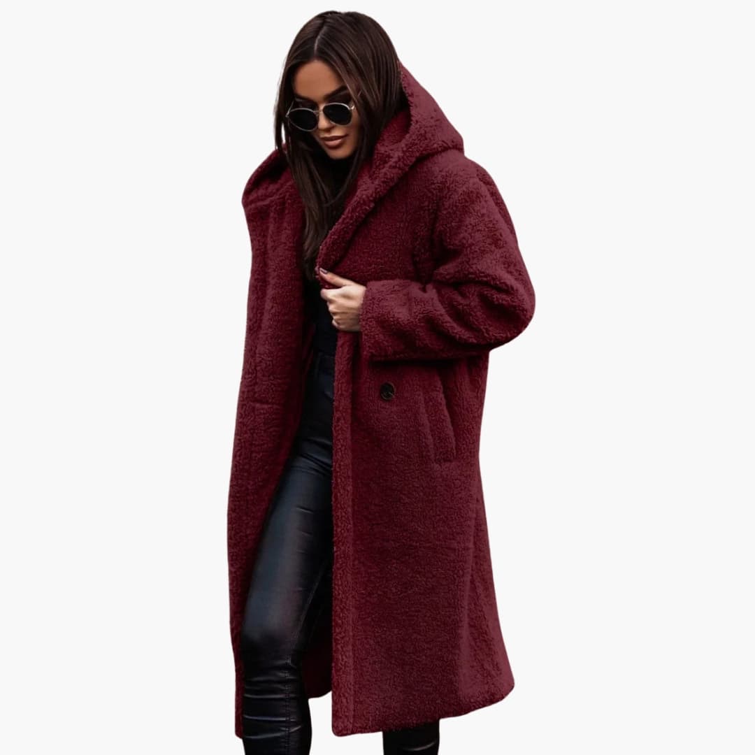 Elegant Women's Hooded Coat - Stylish Winter Coat for Women with Button Closure and Side Pockets