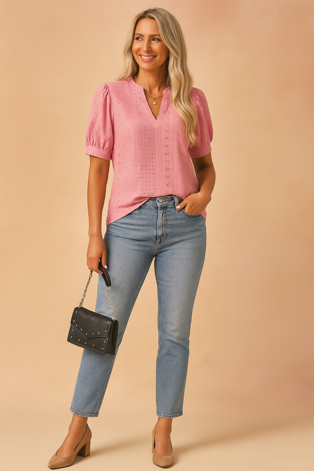 Elira | Elegant blouse with short sleeves and a cutout neckline