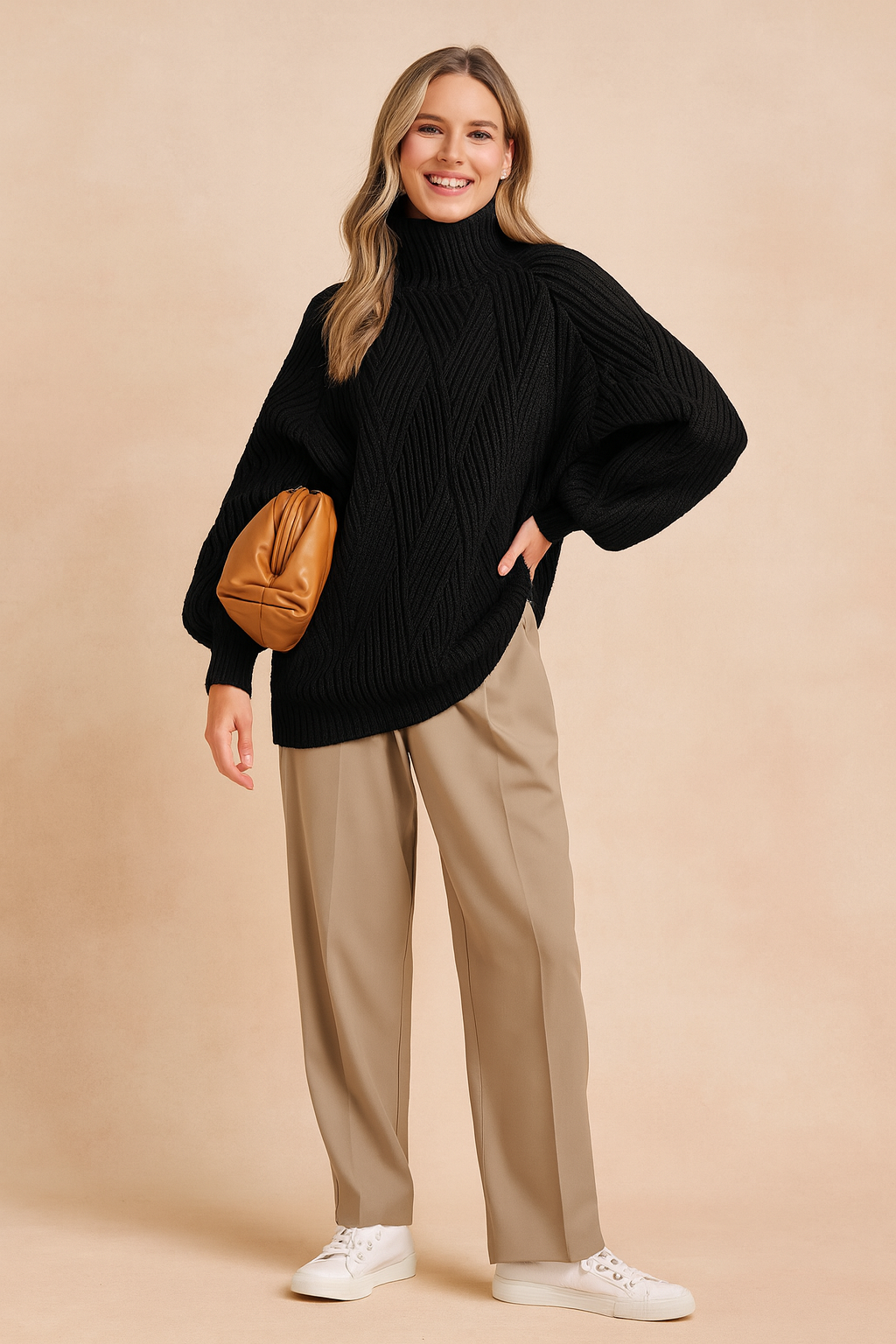 Karolina | Oversized turtleneck sweater with a geometric weave