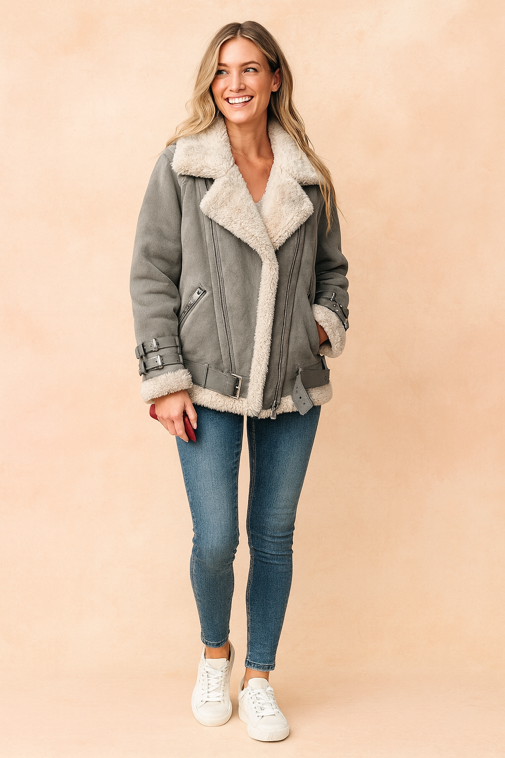 Magdalena | Aviator jacket with sheepskin and stripes