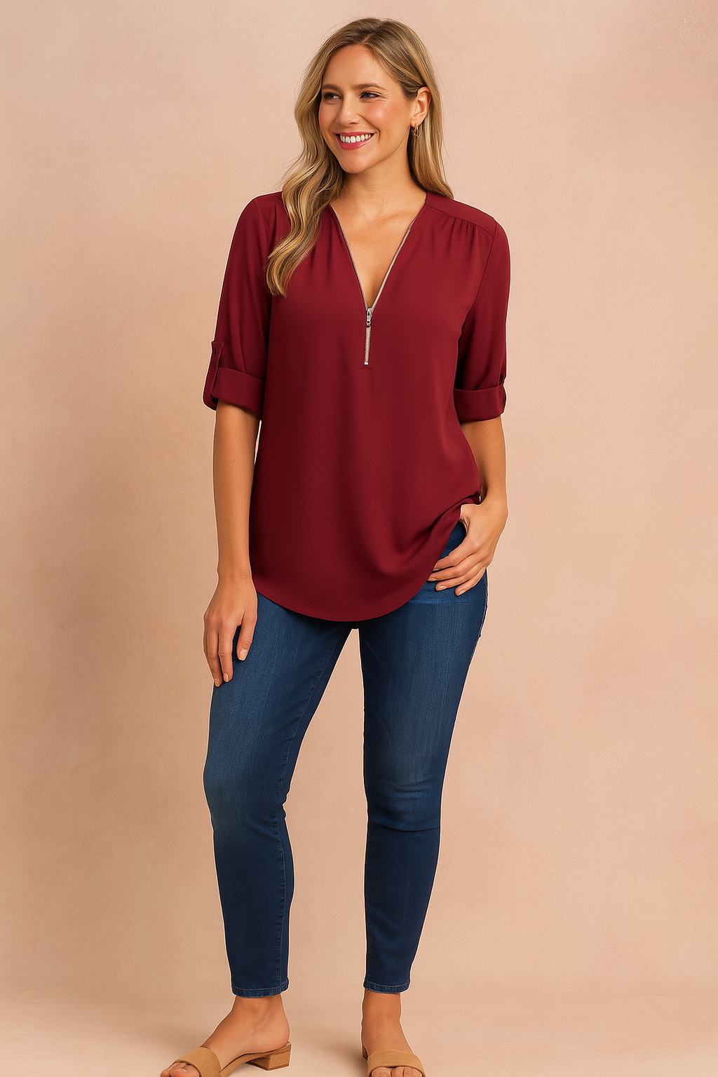 Nessa | Zippered blouse with 3/4 sleeves