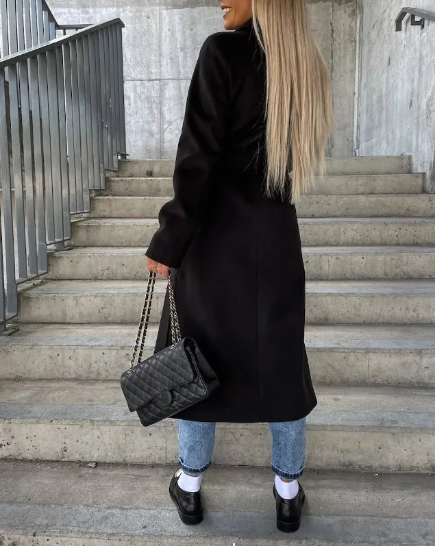 Women's Classic Long Sleeve Trench Coat - Elegant and Versatile Outerwear