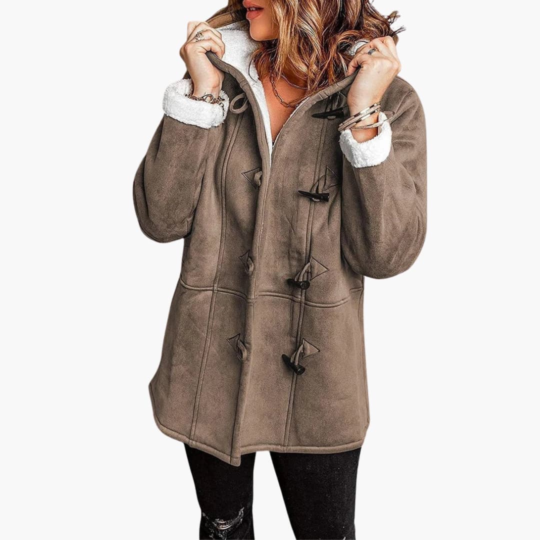 Women's Hooded Fleece-Lined Jacket with Toggle Closure - Stylish Women's Jacket for Cold Weather and Casual Outings