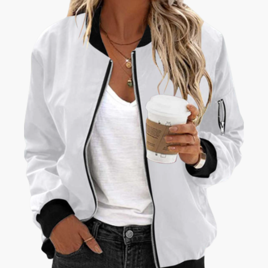 Women's Stylish Bomber Jacket with Functional Pockets and Zip Closure for Versatile Casual Wear