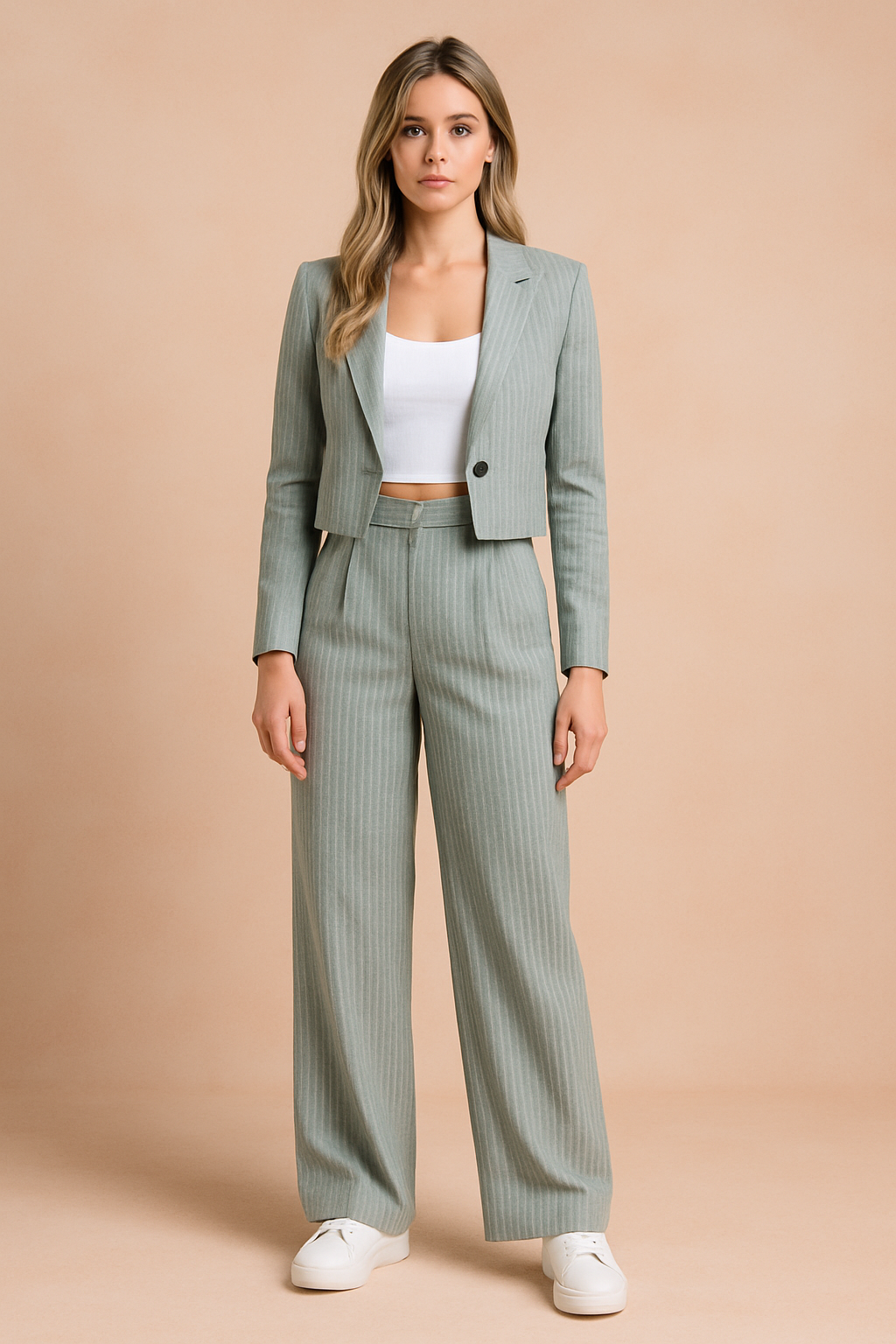 Women's Stylish Two-Piece Suit Comfortable Striped Fabric