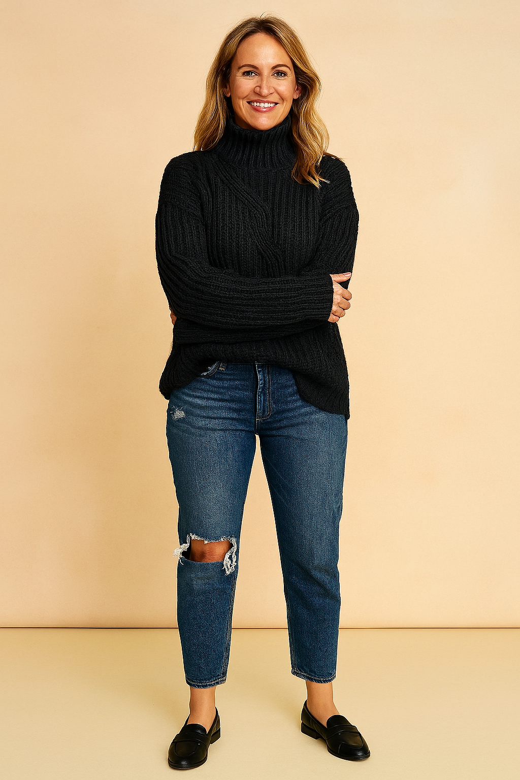 Zia | Cable-knit turtleneck sweater with 3D texture