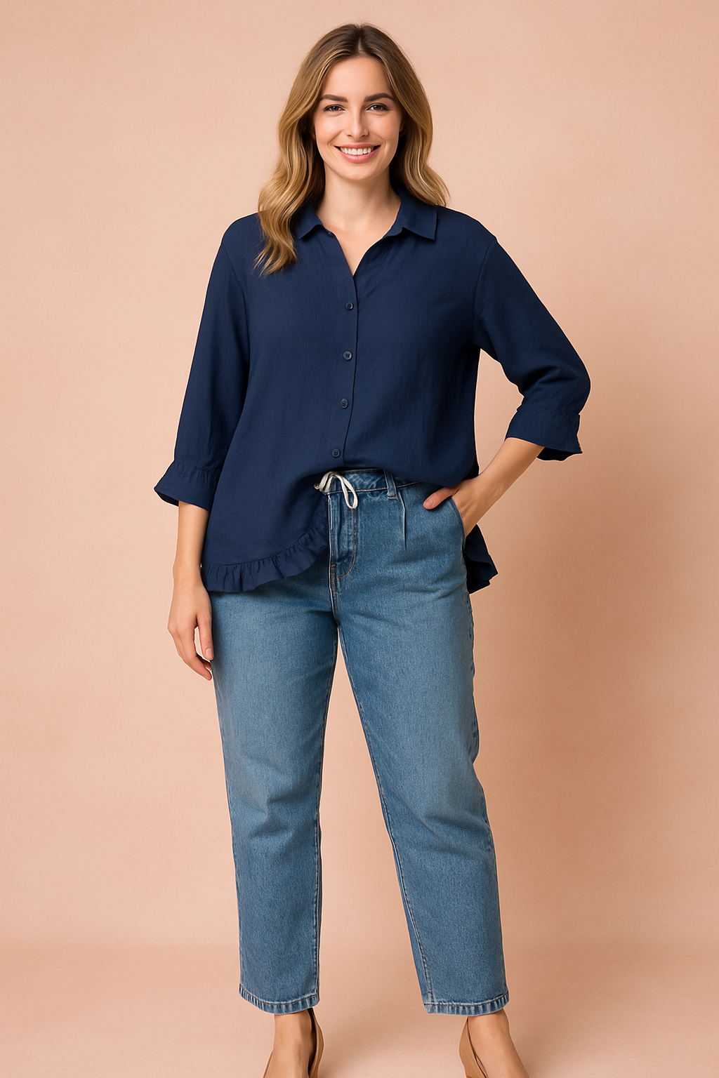 Aleksandra | Ruffled shirt blouse with a loose fit