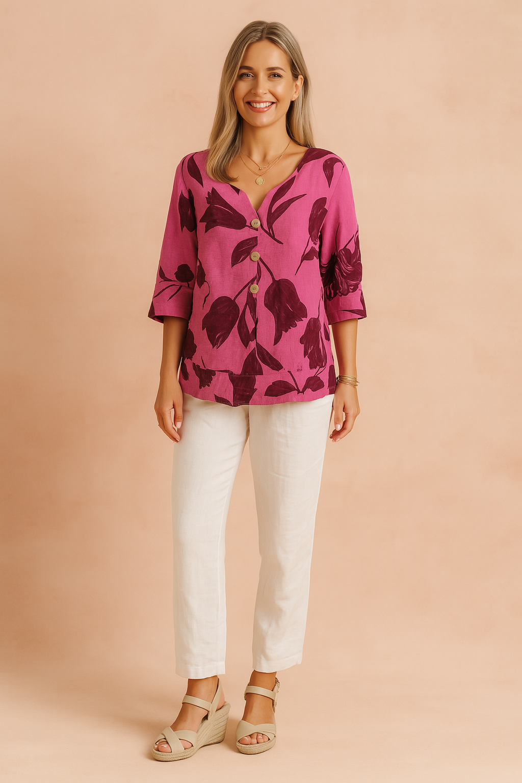 Dominika | Elegant blouse with a floral print and buttons