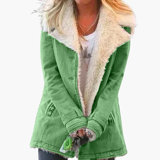 Elegant Women's Button-Up Jacket with Wide Collar and Pockets for Winter