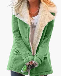 Elegant Women's Button-Up Jacket with Wide Collar and Pockets for Winter