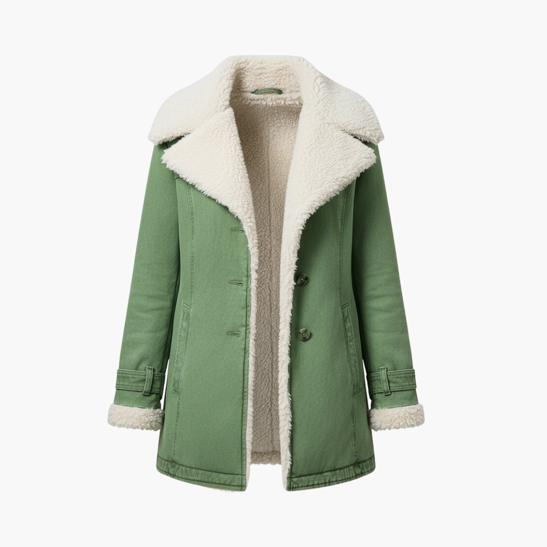 Elegant Women's Button-Up Jacket with Wide Collar and Pockets for Winter