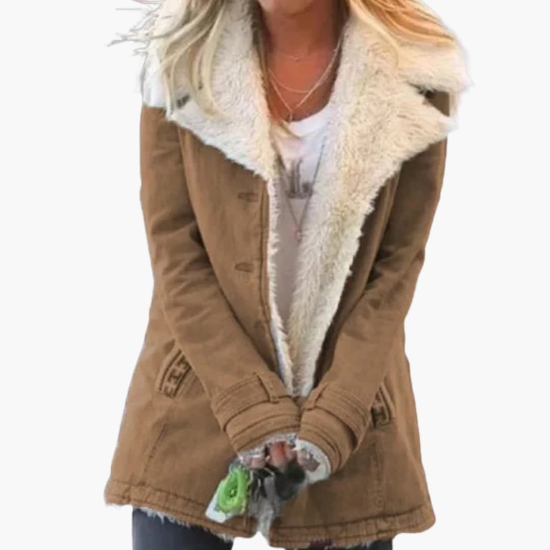 Elegant Women's Button-Up Jacket with Wide Collar and Pockets for Winter