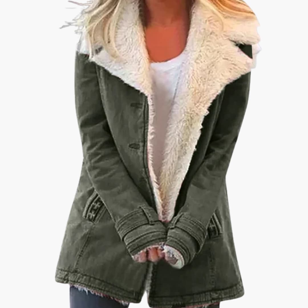Elegant Women's Button-Up Jacket with Wide Collar and Pockets for Winter