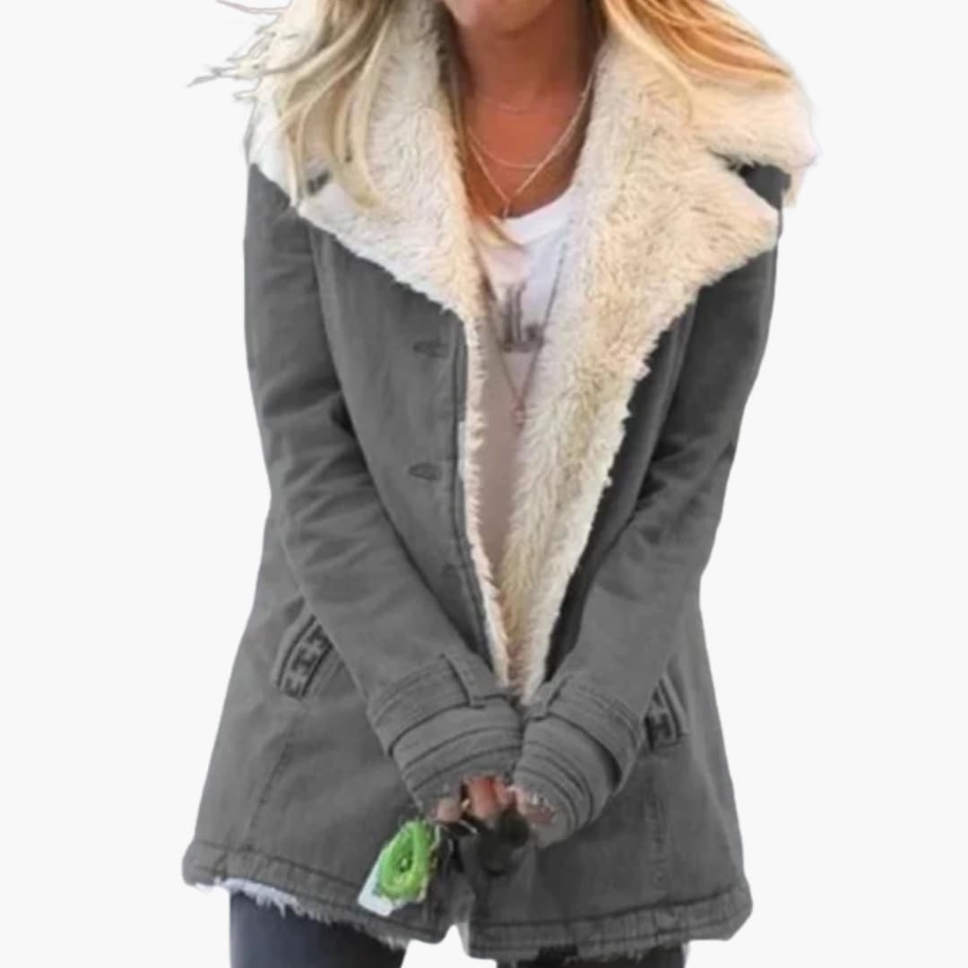 Elegant Women's Button-Up Jacket with Wide Collar and Pockets for Winter