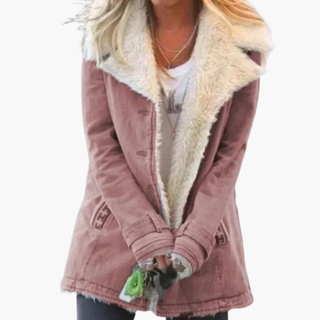 Elegant Women's Button-Up Jacket with Wide Collar and Pockets for Winter