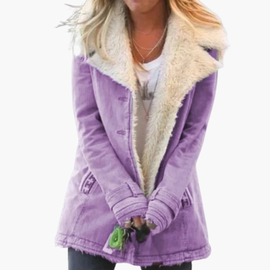 Elegant Women's Button-Up Jacket with Wide Collar and Pockets for Winter