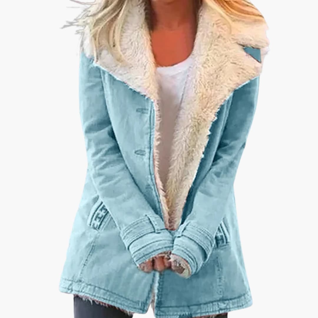 Elegant Women's Button-Up Jacket with Wide Collar and Pockets for Winter