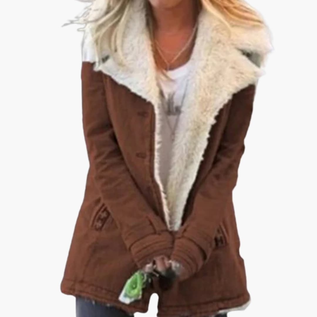 Elegant Women's Button-Up Jacket with Wide Collar and Pockets for Winter