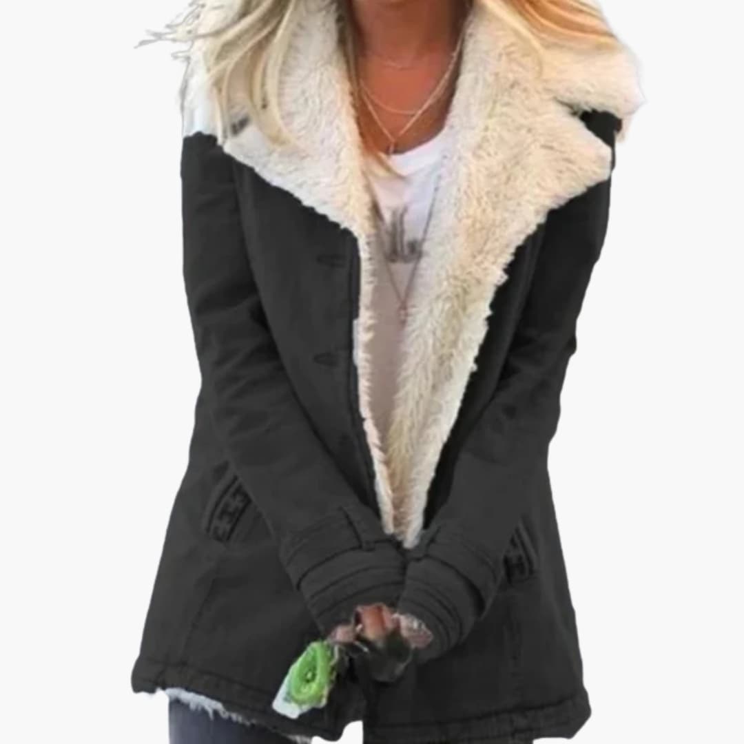 Elegant Women's Button-Up Jacket with Wide Collar and Pockets for Winter