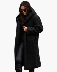 Elegant Women's Hooded Coat - Stylish Winter Coat for Women with Button Closure and Side Pockets