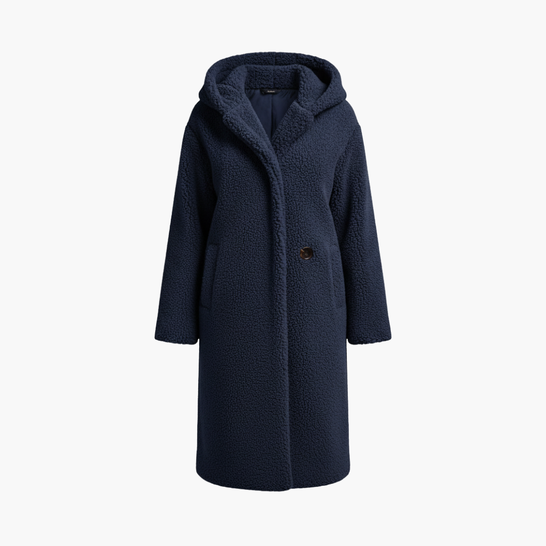 Elegant Women's Hooded Coat - Stylish Winter Coat for Women with Button Closure and Side Pockets