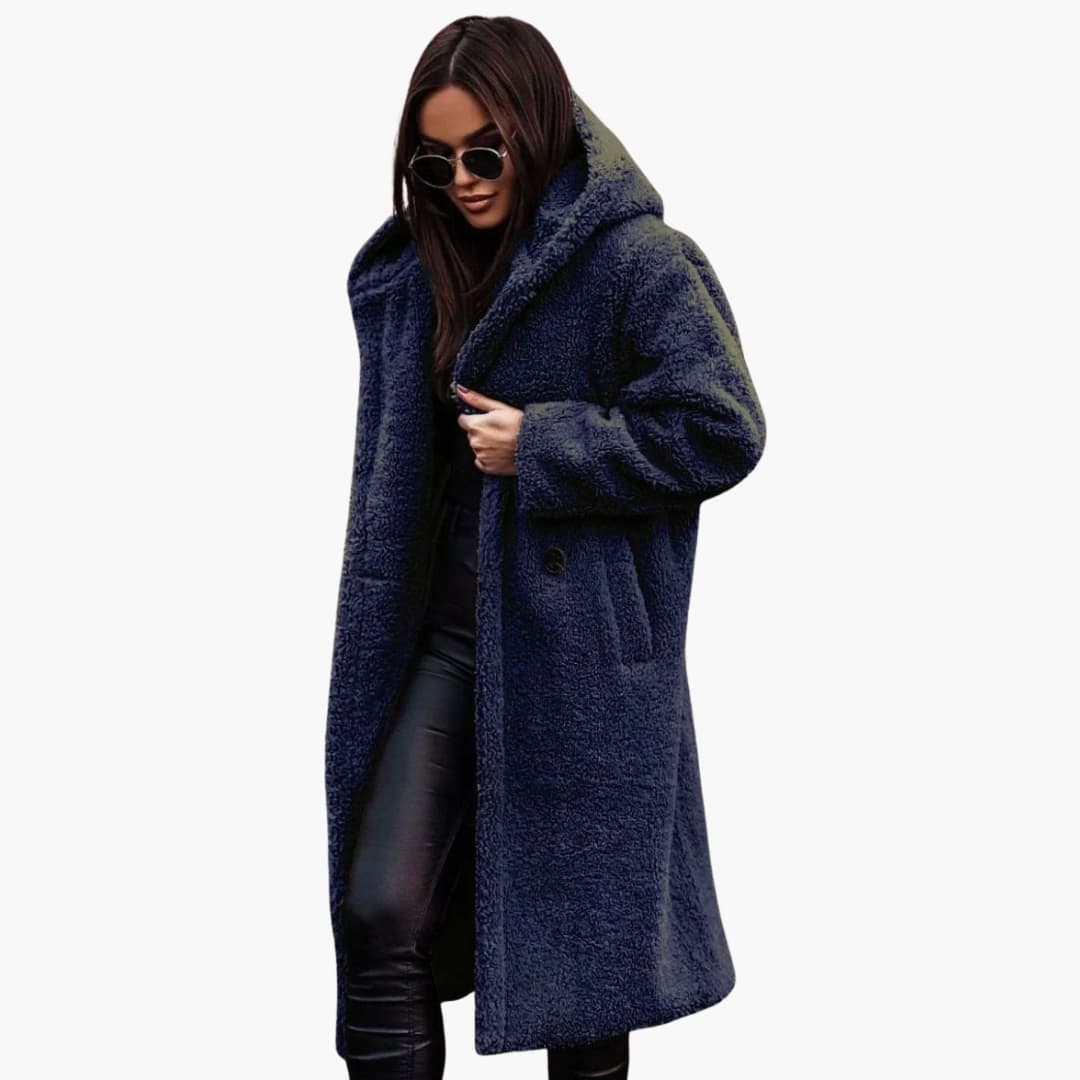 Elegant Women's Hooded Coat - Stylish Winter Coat for Women with Button Closure and Side Pockets