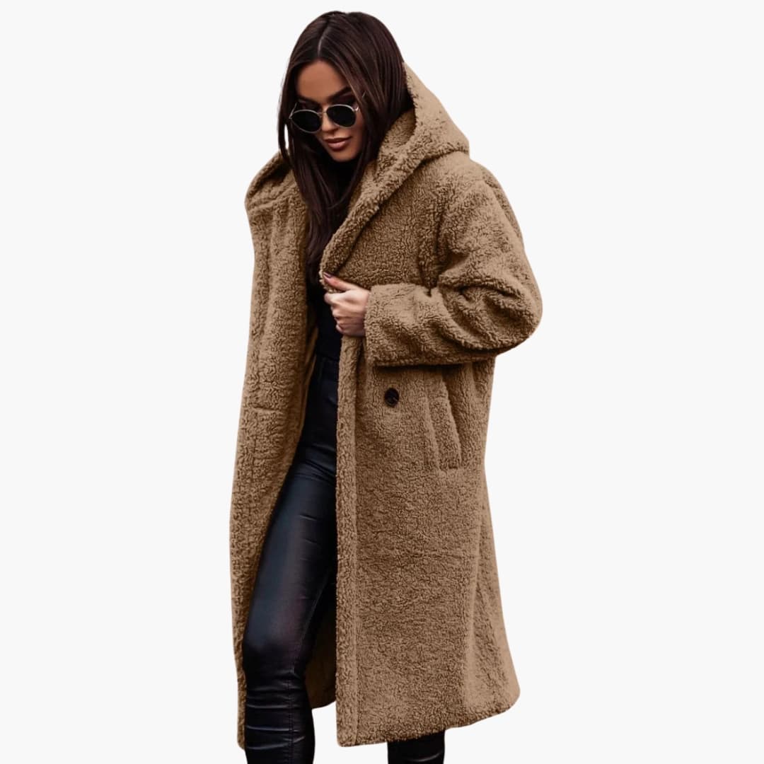 Elegant Women's Hooded Coat - Stylish Winter Coat for Women with Button Closure and Side Pockets