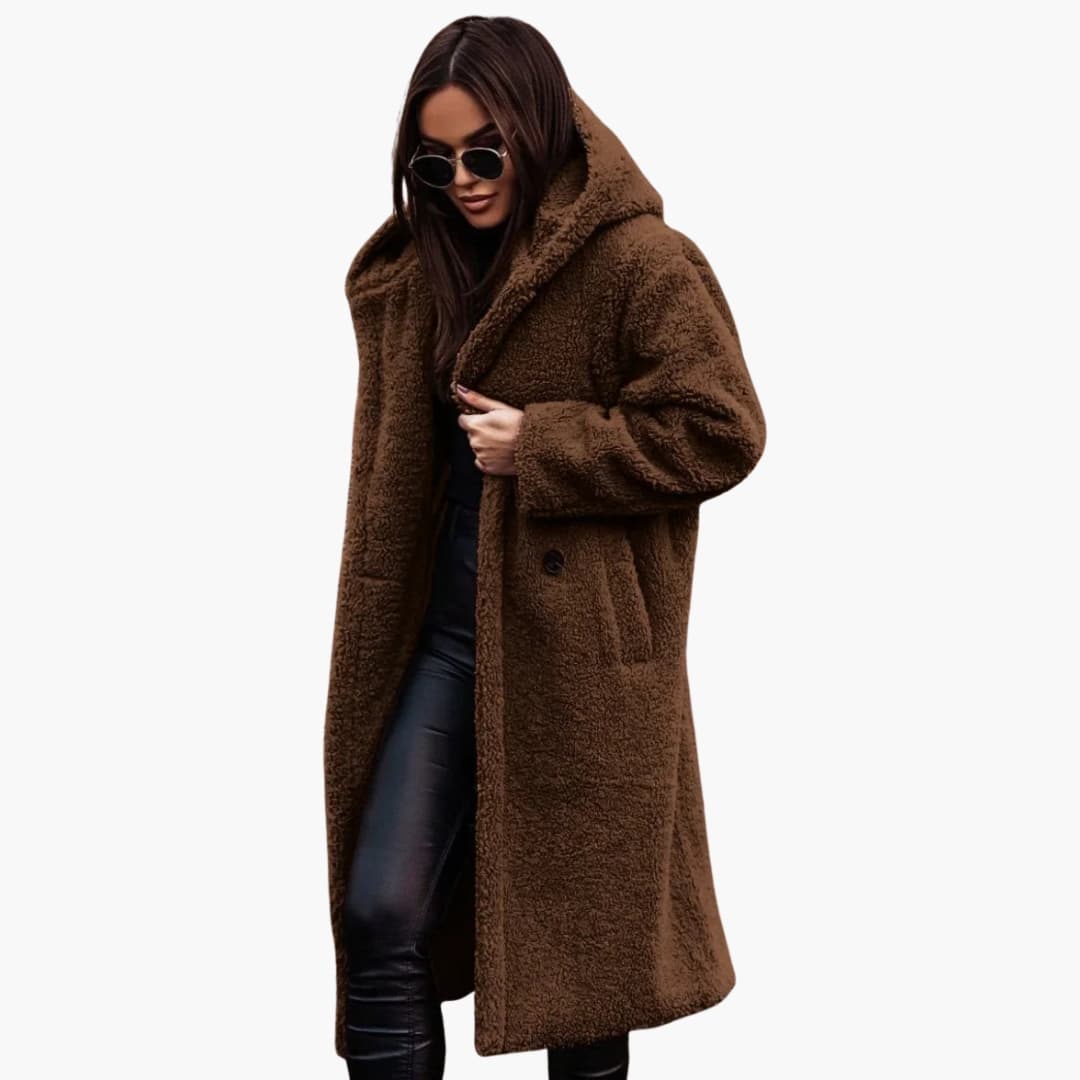 Elegant Women's Hooded Coat - Stylish Winter Coat for Women with Button Closure and Side Pockets