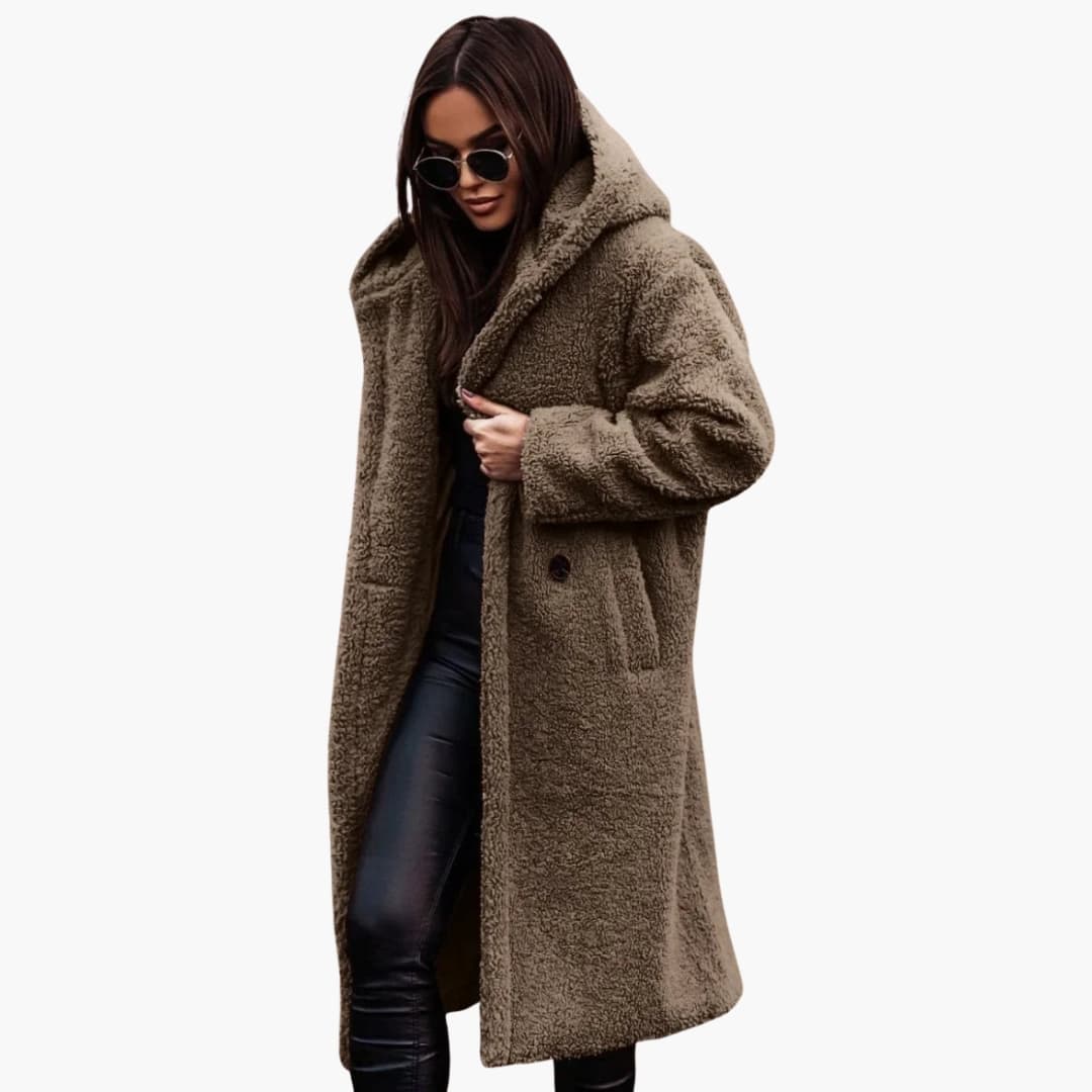 Elegant Women's Hooded Coat - Stylish Winter Coat for Women with Button Closure and Side Pockets
