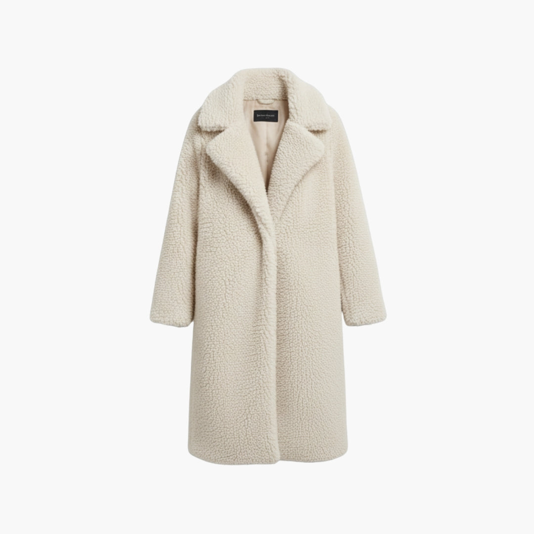 Elegant Women's Long Teddy Coat with Wide Collar for Stylish Layering