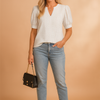 Elira | Elegant blouse with short sleeves and a cutout neckline