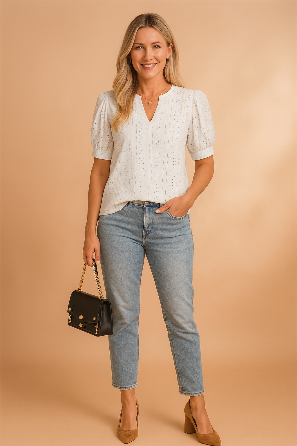 Elira | Elegant blouse with short sleeves and a cutout neckline