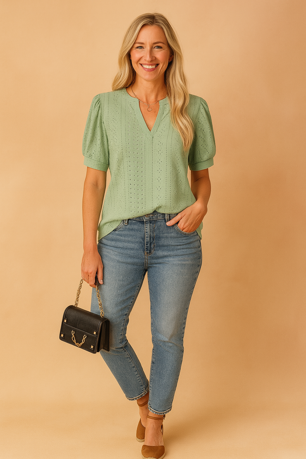 Elira | Elegant blouse with short sleeves and a cutout neckline