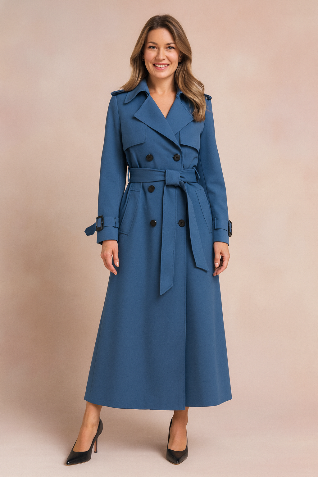 Emilia | Long Women's Trench coat with belt and buckles