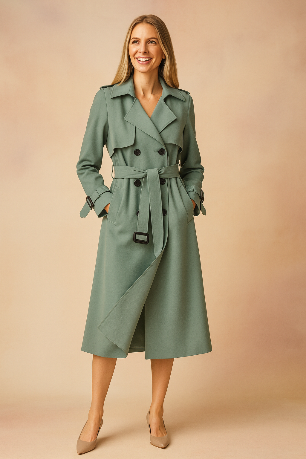 Emilia | Long Women's Trench coat with belt and buckles