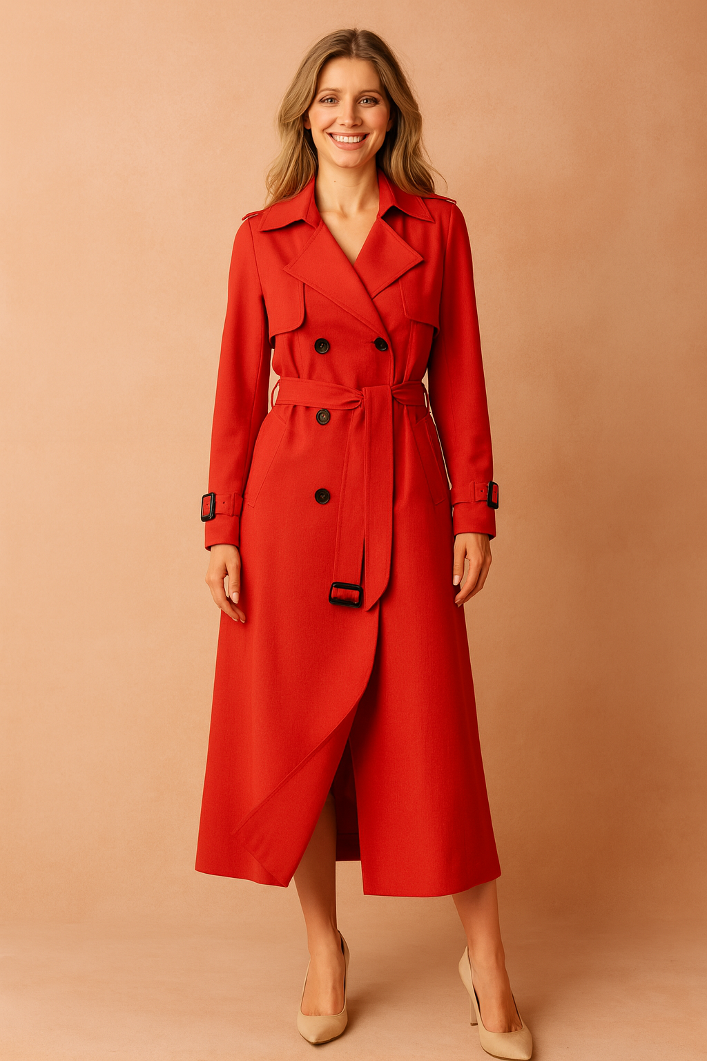Emilia | Long Women's Trench coat with belt and buckles