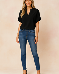 Emma | Stylish Short Sleeve Blouse with Slits on the Shoulders