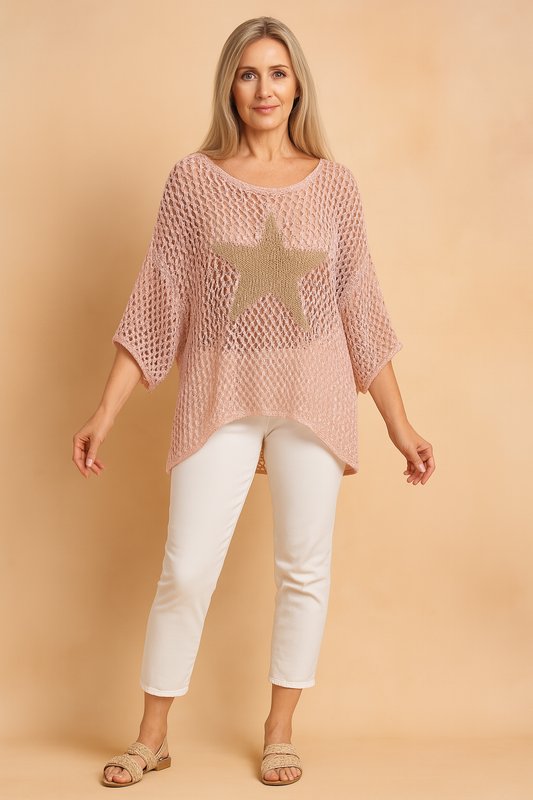 Ewa | Openwork Blouse with a Glamorous Star