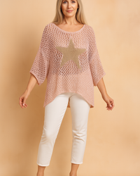 Ewa | Openwork Blouse with a Glamorous Star