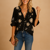 Gardenia | Floral Button-Down Neck Blouse