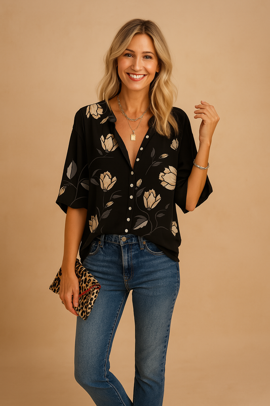 Gardenia | Floral Button-Down Neck Blouse