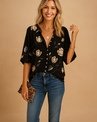 Gardenia | Floral Button-Down Neck Blouse