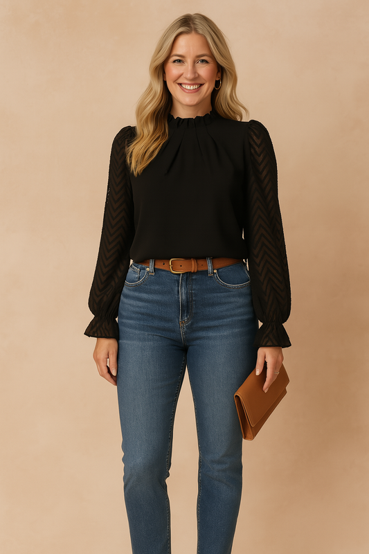 Georgia | Stylish Blouse with Sheer Sleeves