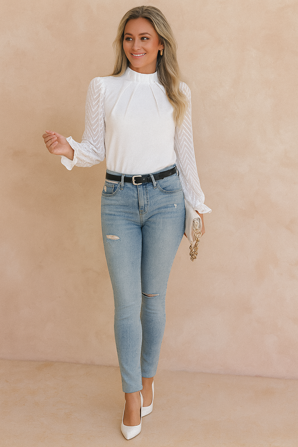 Georgia | Stylish Blouse with Sheer Sleeves