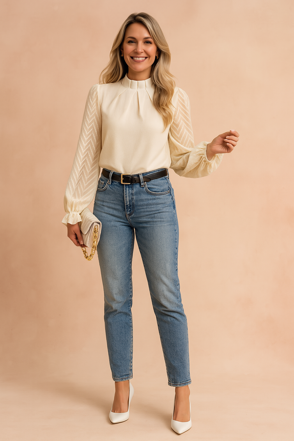 Georgia | Stylish Blouse with Sheer Sleeves