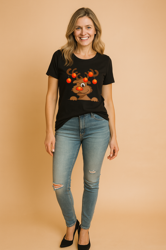 Glenda | Christmas t-shirt with a reindeer in a Christmas hat