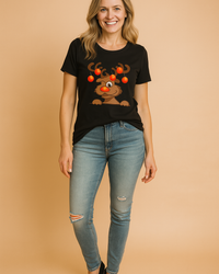 Glenda | Christmas t-shirt with a reindeer in a Christmas hat