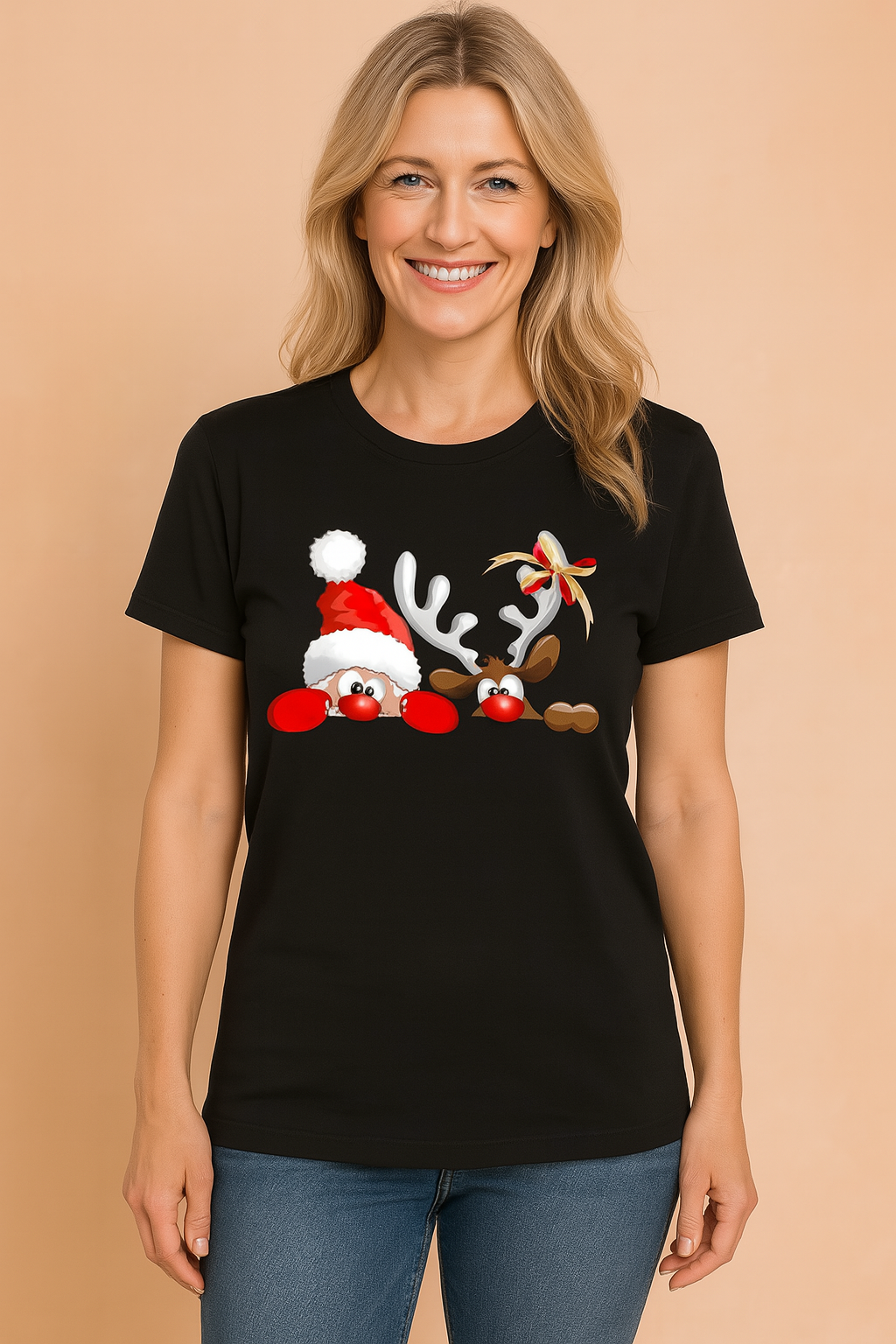 Glenda | Christmas t-shirt with a reindeer in a Christmas hat