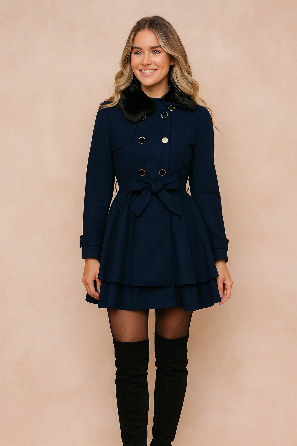 Izabela | Short double-breasted coat with a belt